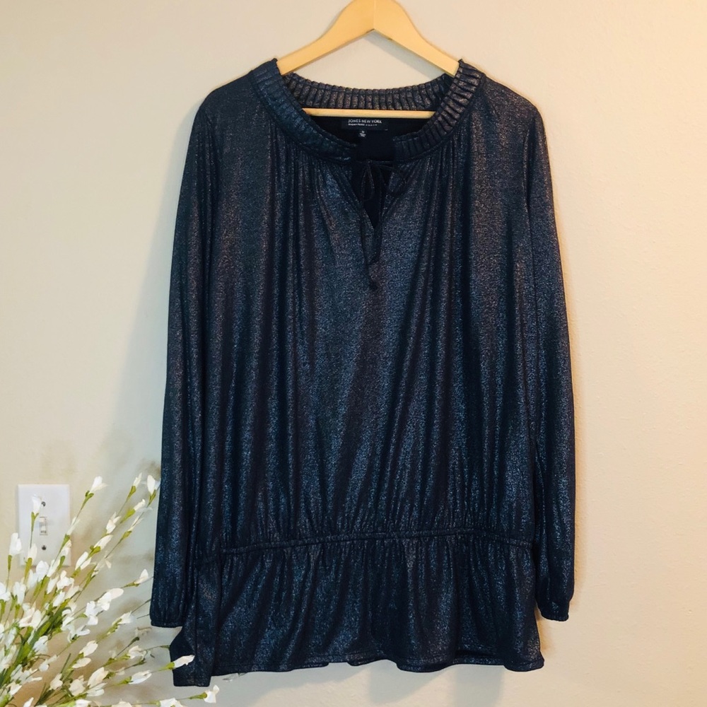 Blue Long Sleeve Pleated & Gathered Blouse *NWOT*